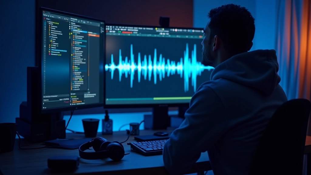 Efeitos sonoros visualizados em forma de ondas de áudio coloridas em software de edição